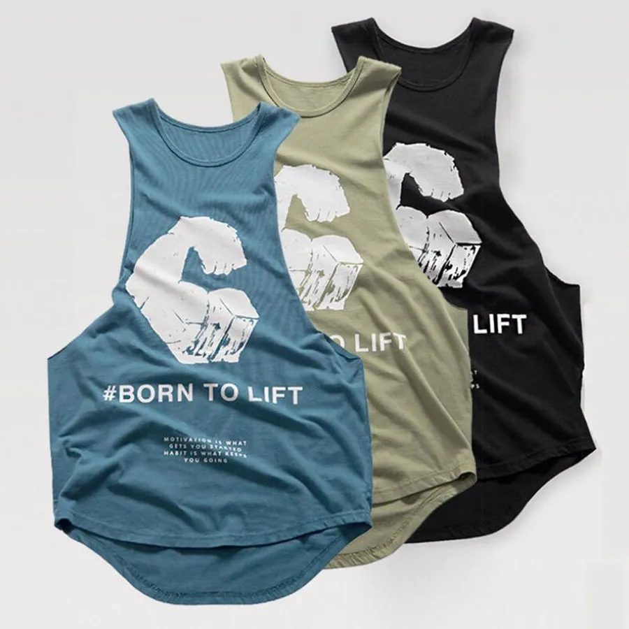 

Gym Fitness Tank Tops Men Cotton Bodybuilding Sleeveless Shirt Print Singlet Vest Summer Male Sports Workout Training Clothing