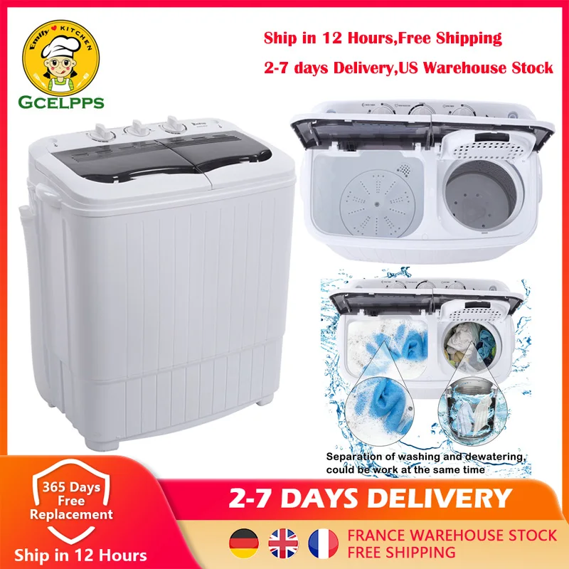 

Twin Tub Electric 8 Lbs Compact Mini Twin Tub Household Washing Machine Spinner Multifunctional Home Barrel Type Washer