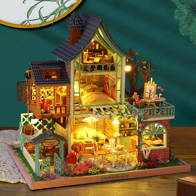 

New Diy Doll House Casa Handmade Production Cabin Architectural Model Music Led Light Dollhouse Children Toys Girl Birthday Gift