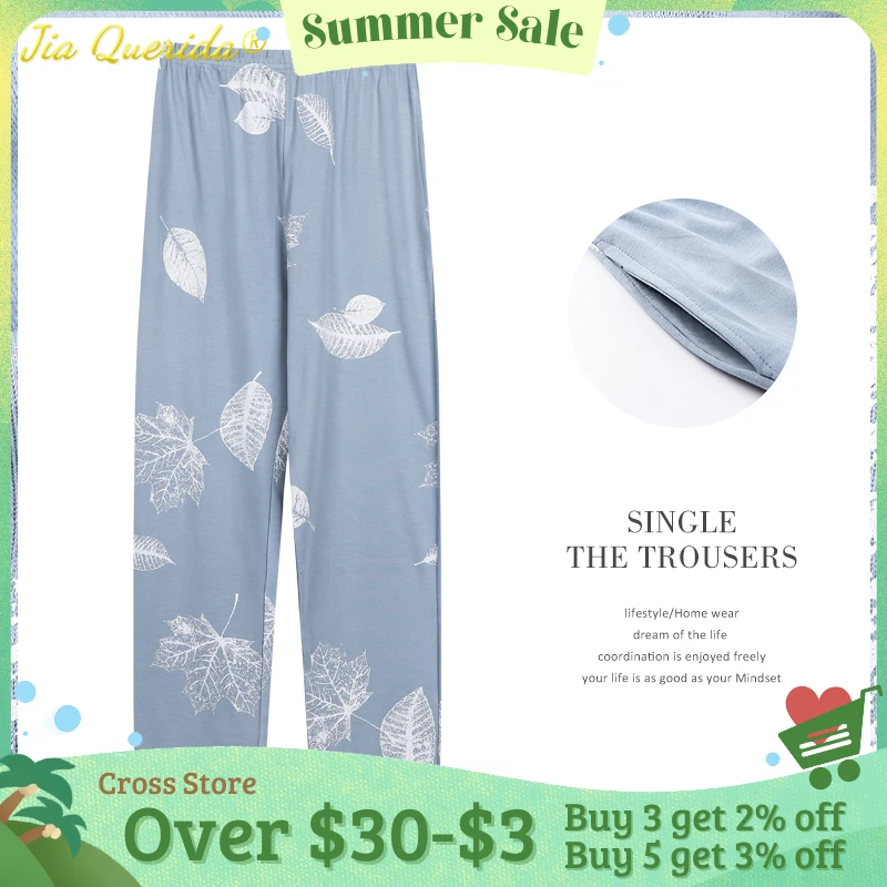 

Women Loungewear Fashion Casual Sleep Bottom Soft Knitted Cotton with One Pocket Bottoms Womens Elastic Waist Plaid Pants Floral