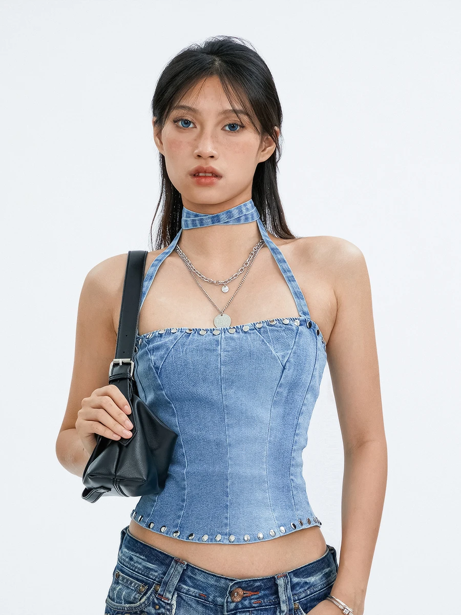 

JBEELATE Women s Denim Bustier Tube Top Y2k Fashion Strapless Sleeveless Corset Tank Tops Summer Off Shouder Bandeau Tops G