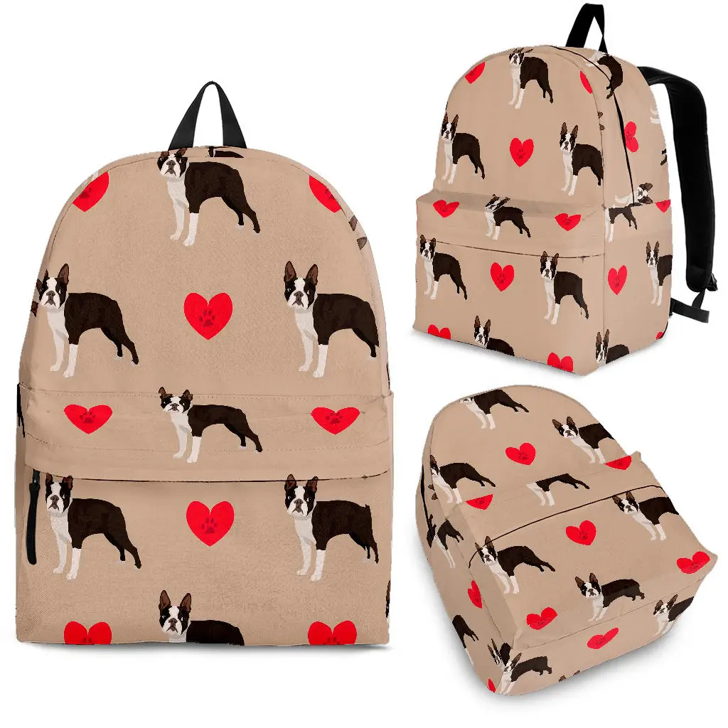 

YIKELUO French Bulldog Love Print Brown Large Capacity Durable Student Textbook Backpack With Zipper Dog Lover Gift Pack