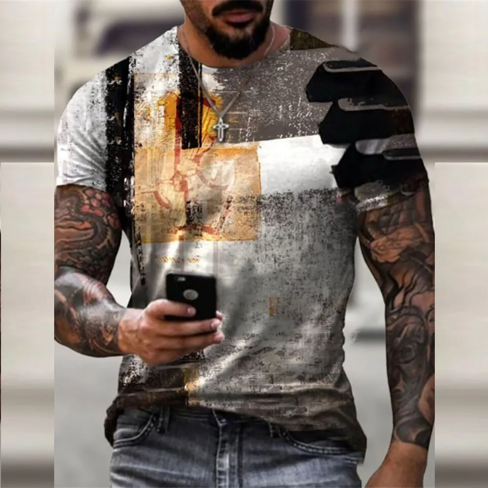 

Мужской Топ с круглым вырезом M ~ 2XL полиэстер с принтом и коротким рукавом