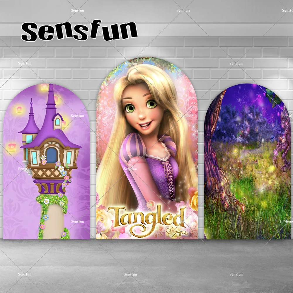 

Tangled Rapunzel Princess Arch Backdrop Cover Purple Girls Fairy Birthday Party Photography Background Chiara Wall Banner