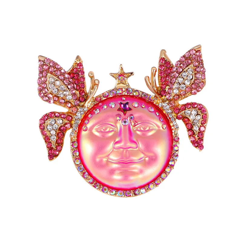 Винтажная брошь с изображением портрета цветка бабочки лица рельефный розовый