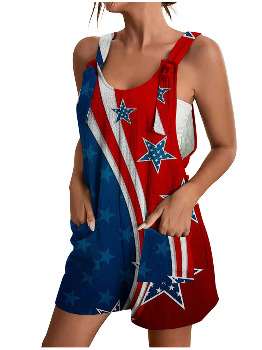 

Женский комбинезон без рукавов с принтом s-Star и U-образным вырезом-повседневная одежда для Дня независимости, летний костюм