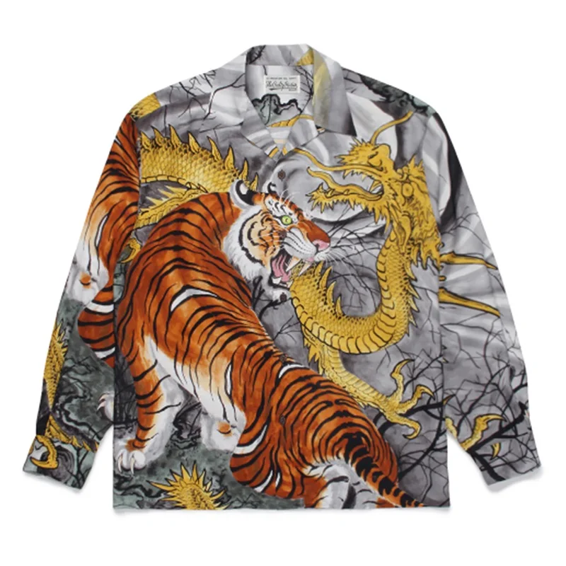 

Tiger Flame Series Print WACKO MARIA Short Sleeve Shirt Men Women High Quality Hawaii Beach Casual Shirts Tees Top