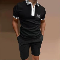 polo shirt two piece set 2022 summer mens new fashion lapel zipper short sleeved t shirt casual polo shirt shorts set
