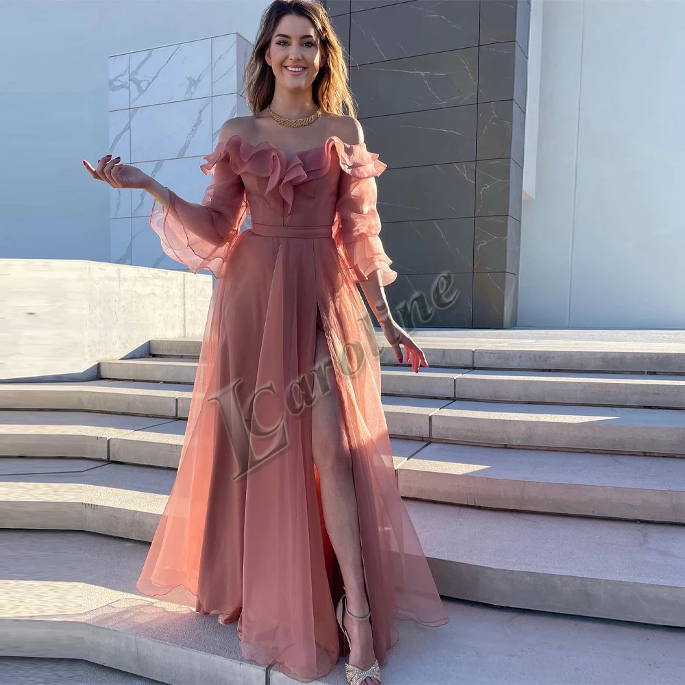 

Caroline Elegant Ruffles Flare Sleeves Off The Shoulder Formal Party Dresses Side Slit For Women Personalised Vestido De Fiesta