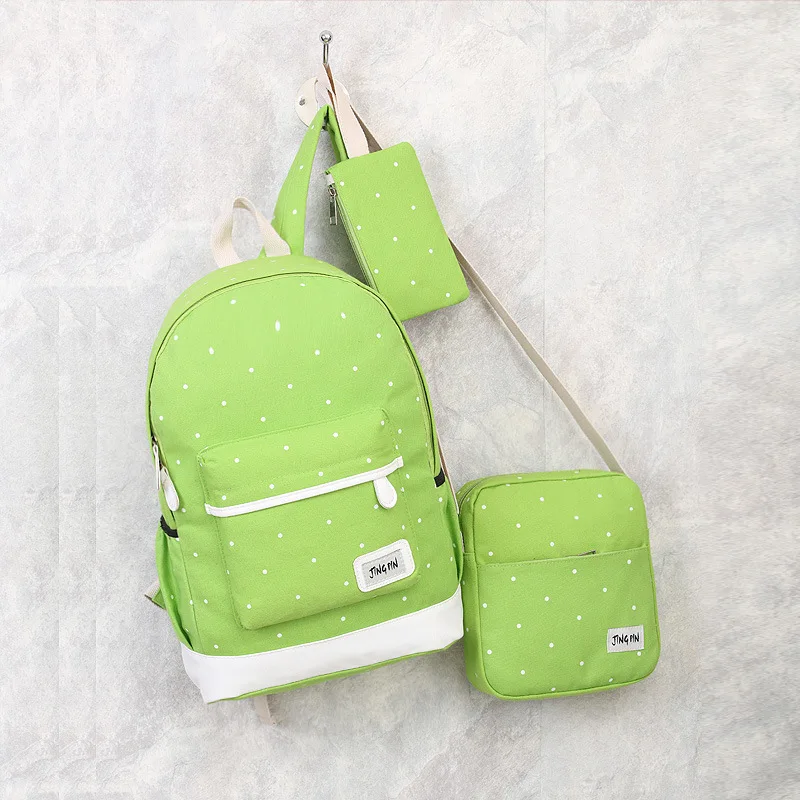 Student Schoolbags 3 Piece Set Boys Girls Korean College Style School Traveling Backpack Dot Canvas Backpack Large Capacity