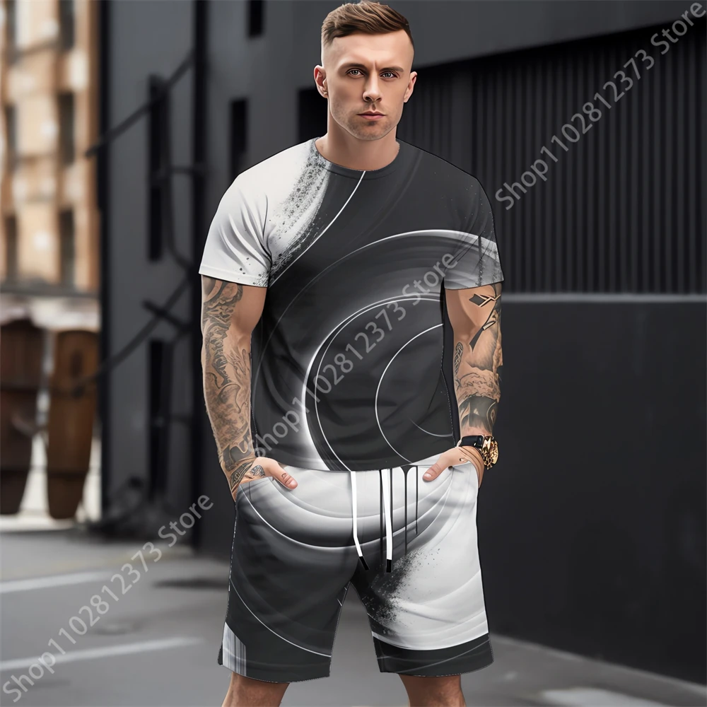 2023 New Man Tracksuit Summer Men Casual Short Sleeve T-shirt+Shorts Two Piece Sets Fashion 3D Printing Streetwear Men Clothing