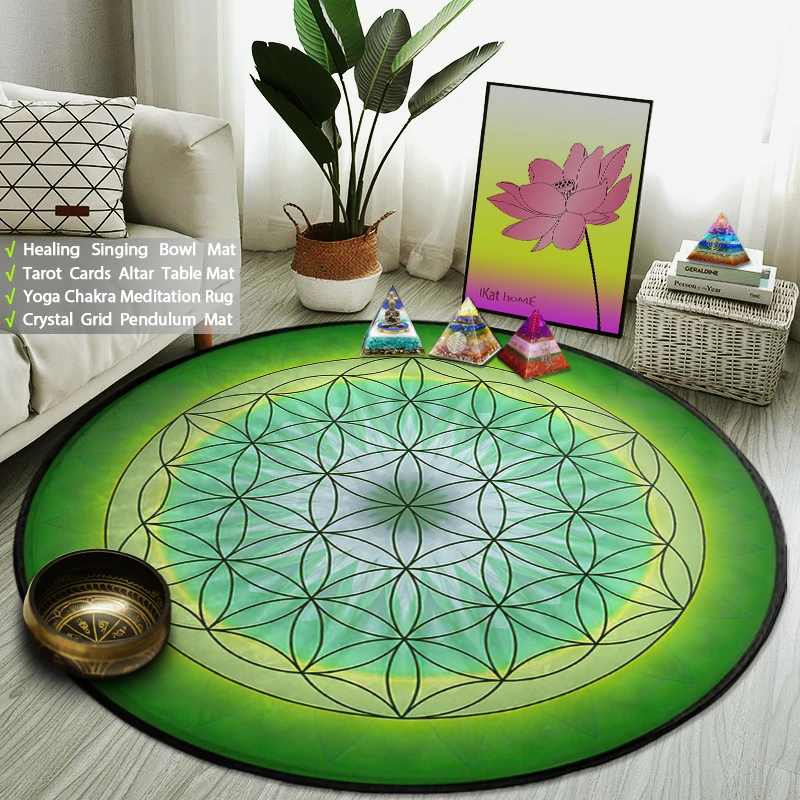 

Green/Purple Flower of Life Carpet Circular Non-slip Yoga Mat Meditation Carpet Reiki Healing Witchcraft supplies Home decor