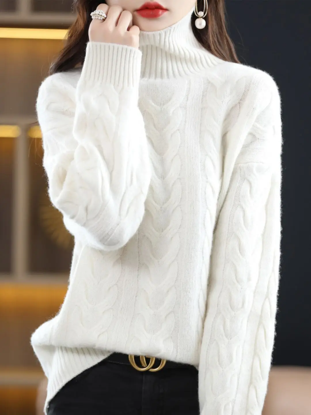 

2023 Women's Autumn/Winter New Half Turtleneck Cashmere Sweater Top Loose y2k Pure Wool Knitted Bottoming Sweater