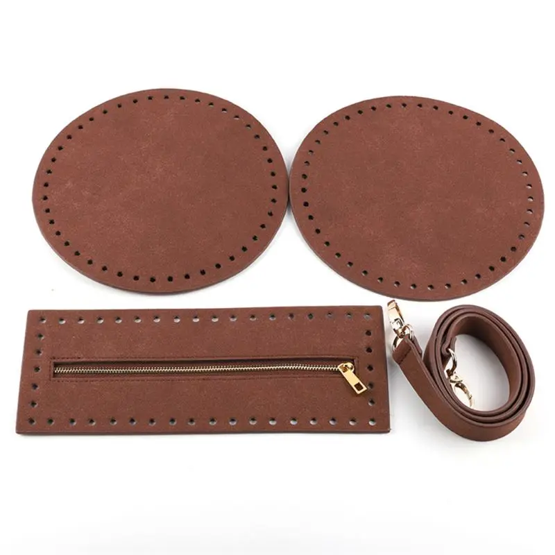 

4Pieces/Set Bag Bottom Shaper Base Round Artificial Leather Purse Inserts Strap Zipper for DIY Sewing Crochet Shoulder Handbag