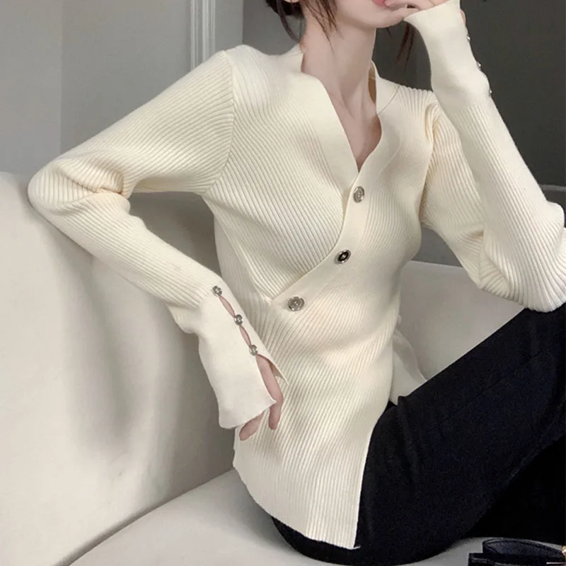 Новый вязаный свитер с длинным рукавом и v-образным вырезом женские пуловеры