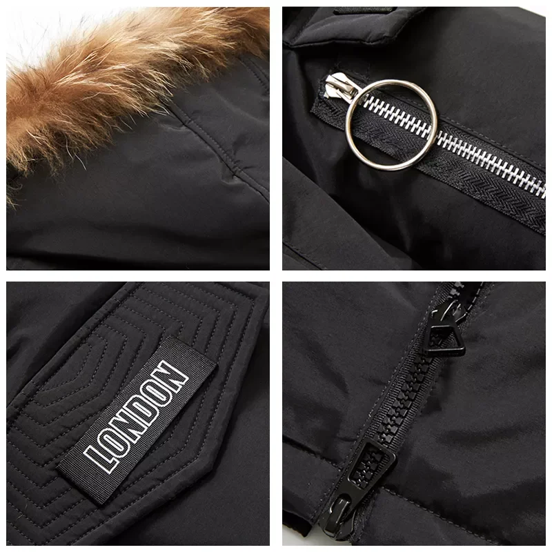 Men Windproof Warm Fur Collar Thick Jacket Coat Men Fashion Hooded Outdoor Parkas Men Brand Winter Casual Long Parkas