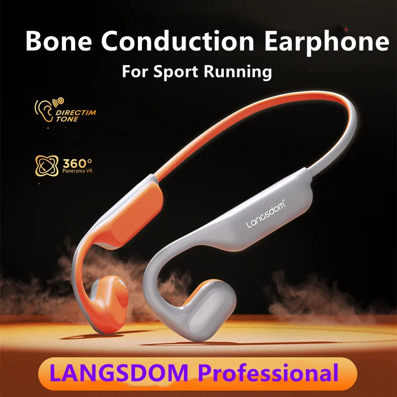 

LANGSDOM Bone Conduction Bluetooth Headphones Noise Reduction Wireless Earphones with Mic Ear Hooks Headsets Earbuds For Running