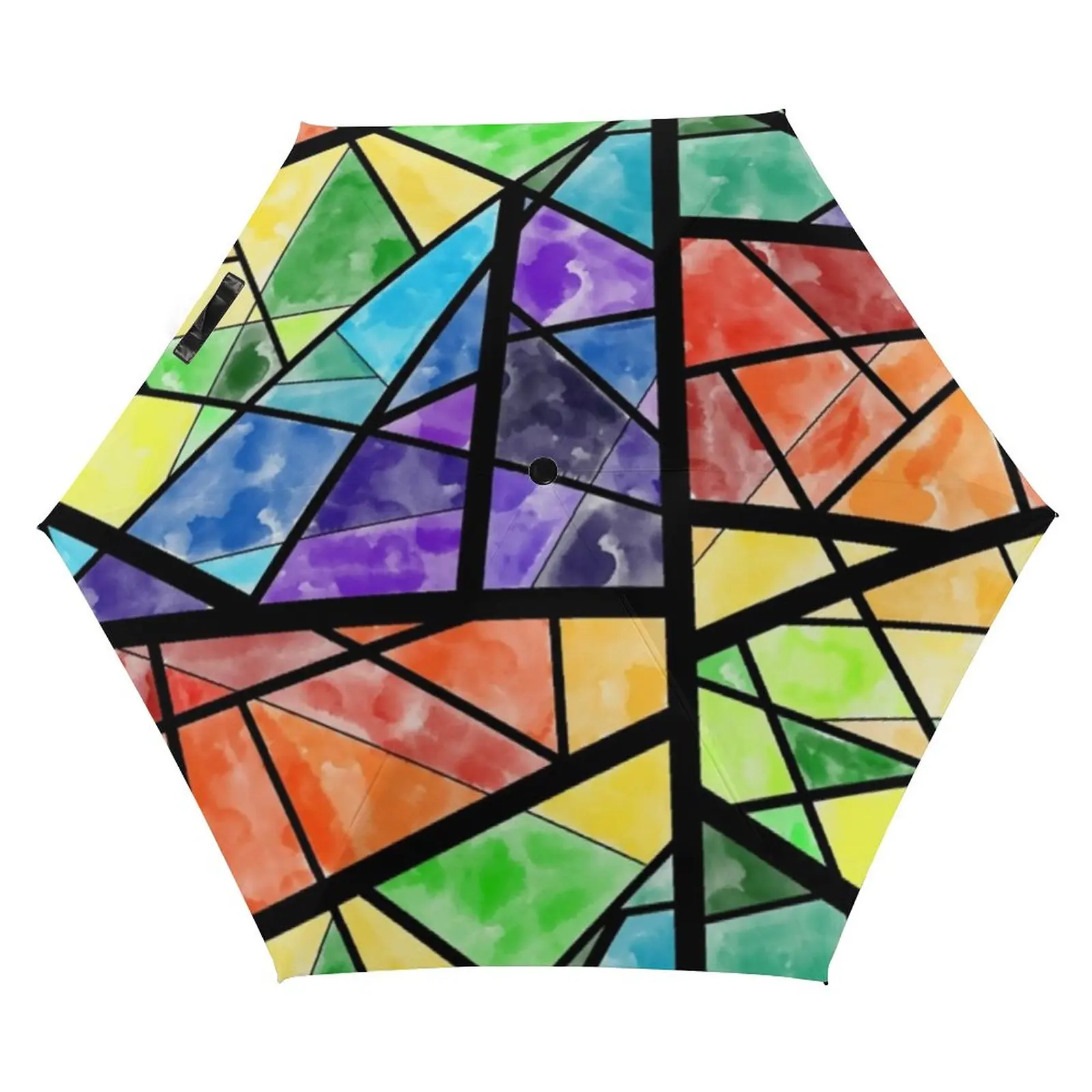 

Colorful Geometric Pocket Umbrella Stained Glass Print 5 Fold 6 Ribs Umbrella Mini Windproof Umbrellas for Men Women