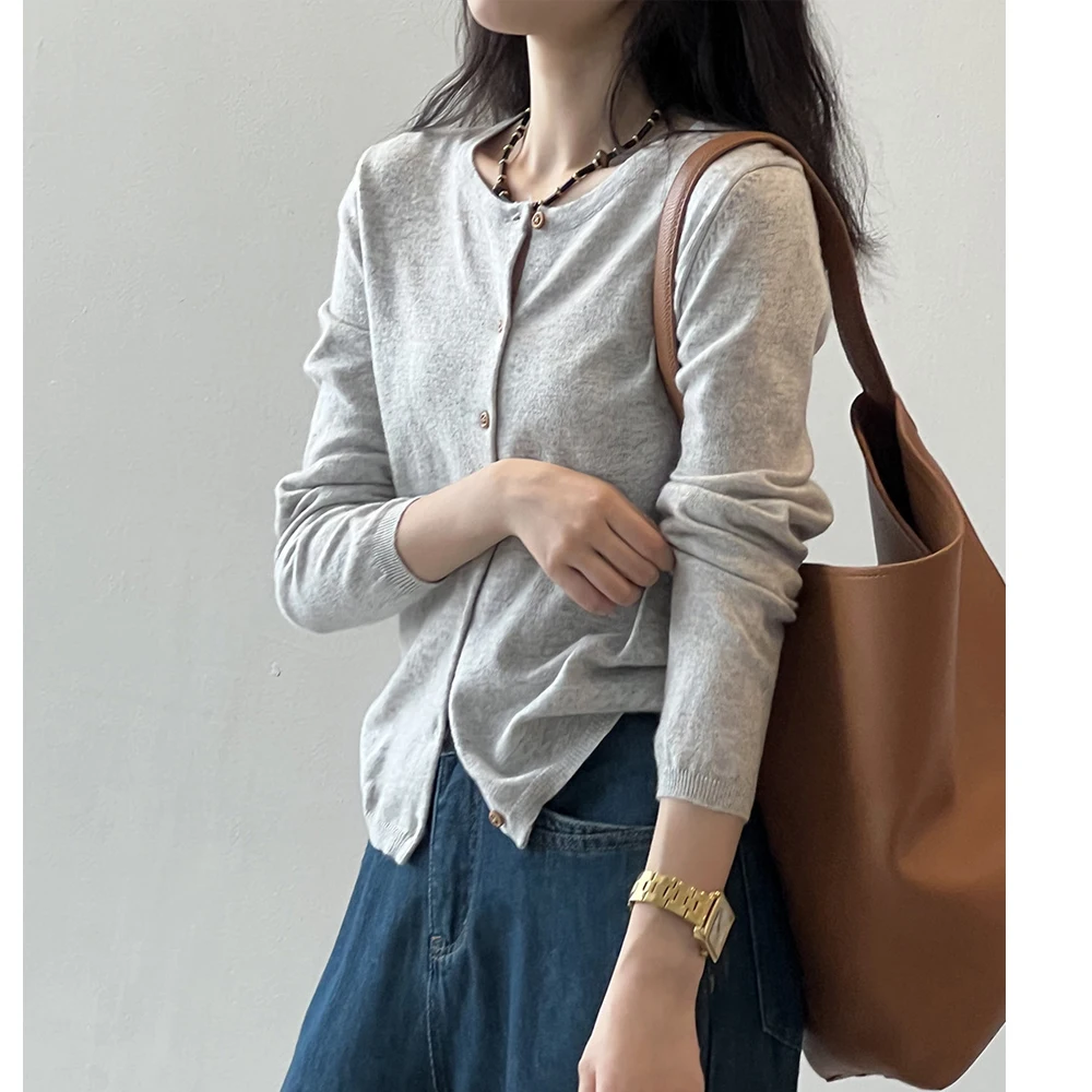 2024 женские осенние тонкие кардиганы с круглым вырезом дизайн на одной пуговице