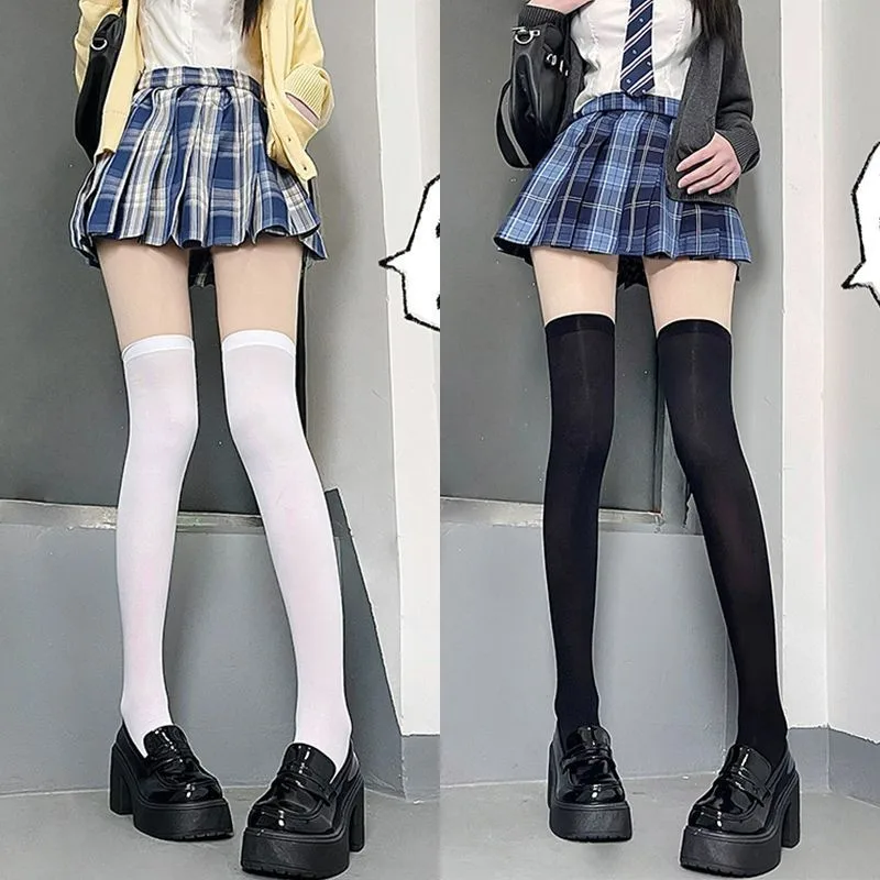 

JK Socks for women Cute Black White Velvet Lolita Long Socks Solid Color Knee High Socks Fashion Kawaii Cosplay Sexy Stockings