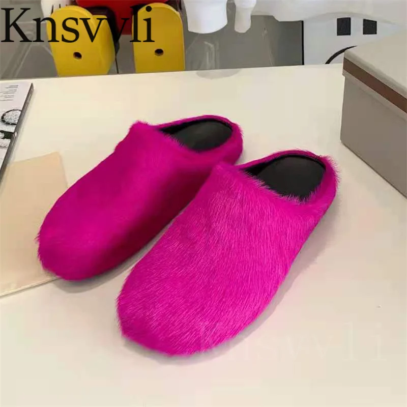 

Thick Sole Wool Slippers Women Round Toe Horsehair Home Slippers Casual Holiday Platform Slides Summer Mules Flat Slippers