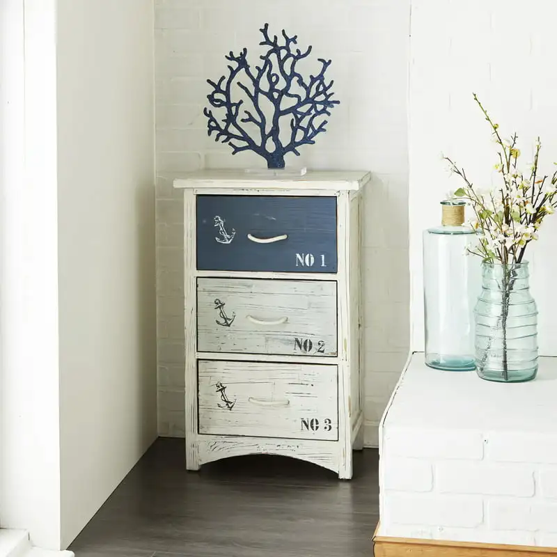 

x 30" White Wood Anchor Chest with Rope Handles, 1-Piece