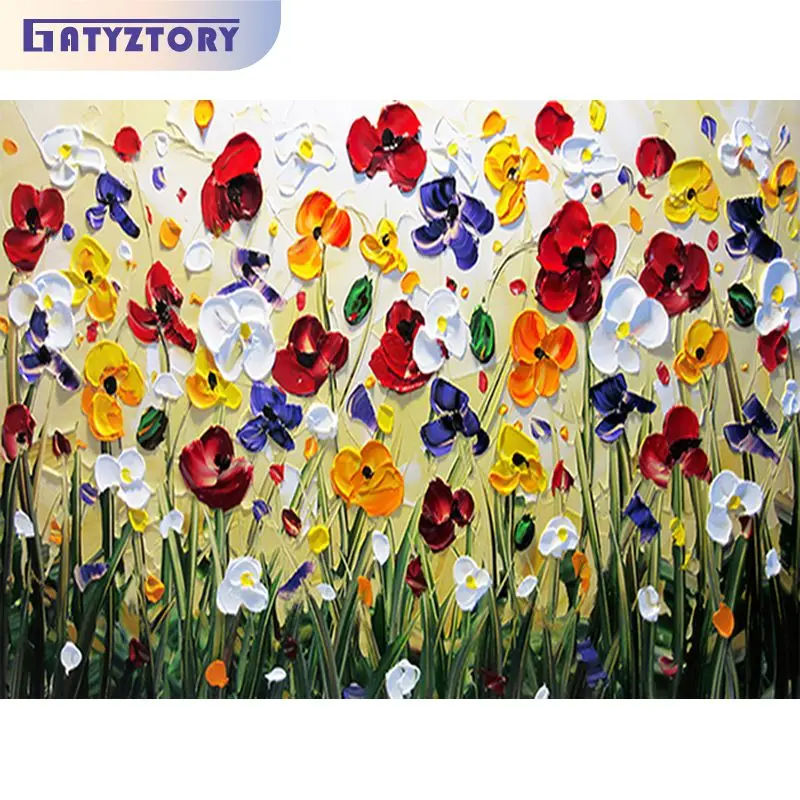 

GATYZTORY 5D Diamond Painting Frame Cross Stitch For Adults Abstract Colorful Flowers Mosaic Diamond Painting Decors Gift