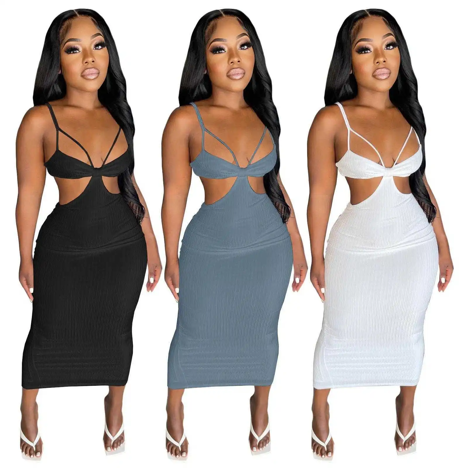 

Womens Dress Fashion Casual Summer Rib A Line Solid Color Dresses