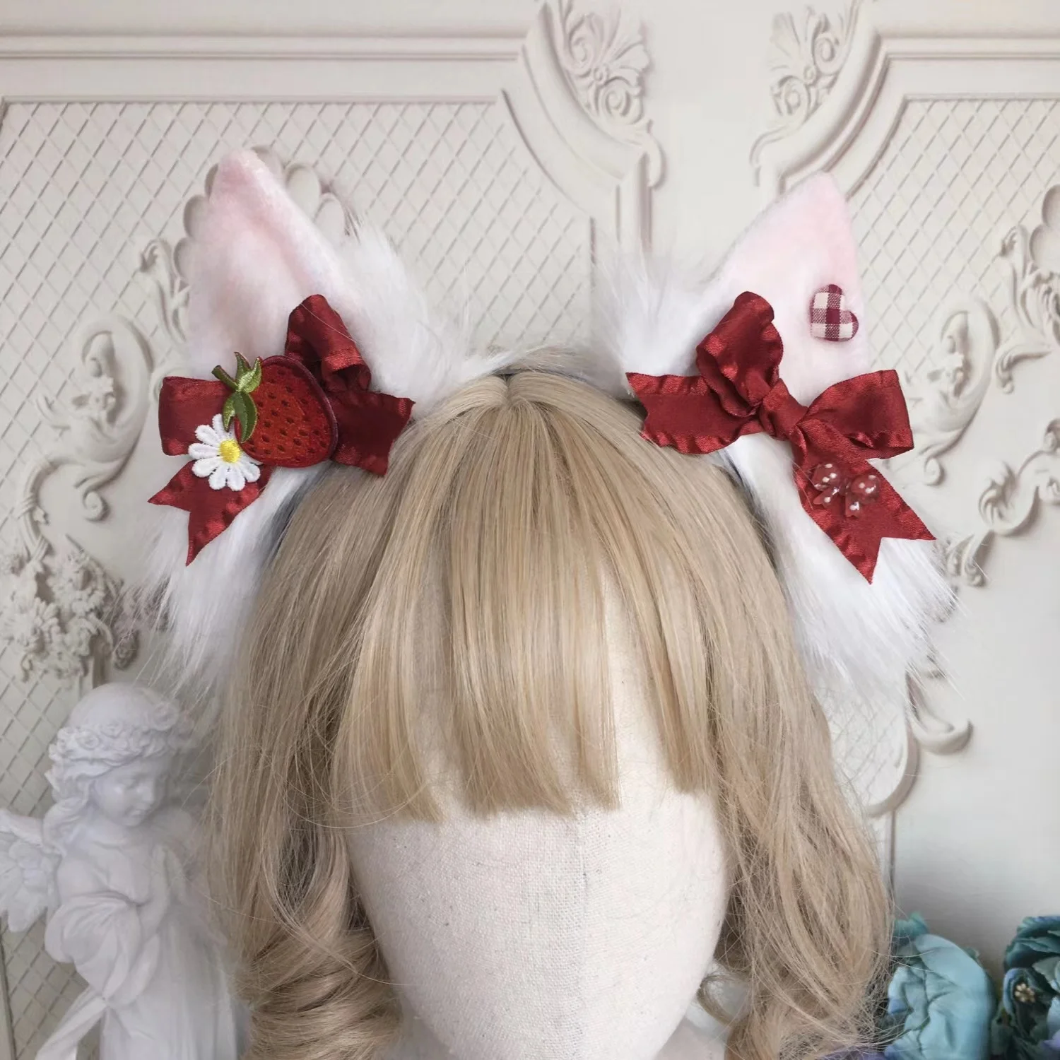 

Sweet Cute Hair Hoop Girl Coaplay Handmade Simulation Animal Fox Ears KC Headband Bowknot Headwear Plush Lolita Plush Hairpin