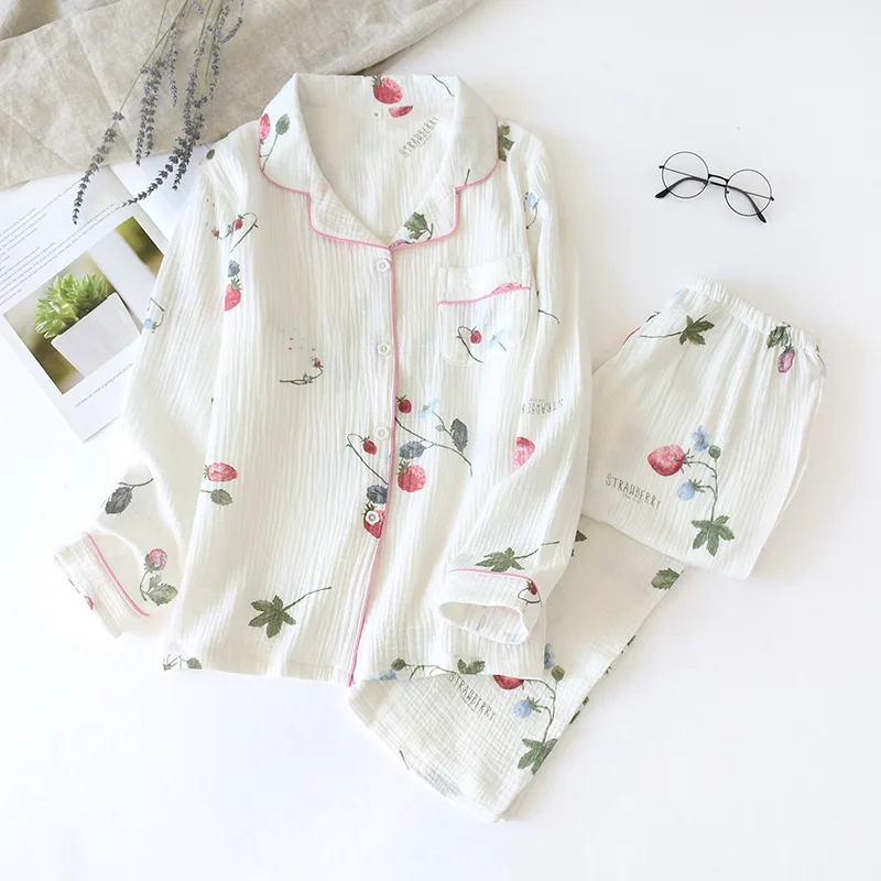 Strawberry Cotton Women's Pajamas Set 2-Piece Pyjamas Pijamas Winter Homewear Nighty Pj Set For Lady