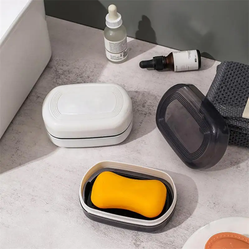 

1PC 2-Layer Soap Box Container with Lid Durable Soap Case Travel Soap Holder Strong Sealing Organizer Bathroom Storage Accessori