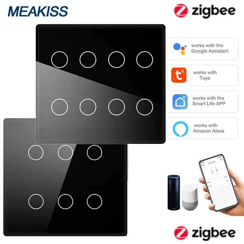 

Zigbee smart switch light switch Smart Life App Alexa voice remote control 4/6/8gang110V 220V size 124 * 118mm (BR 4 * 4)