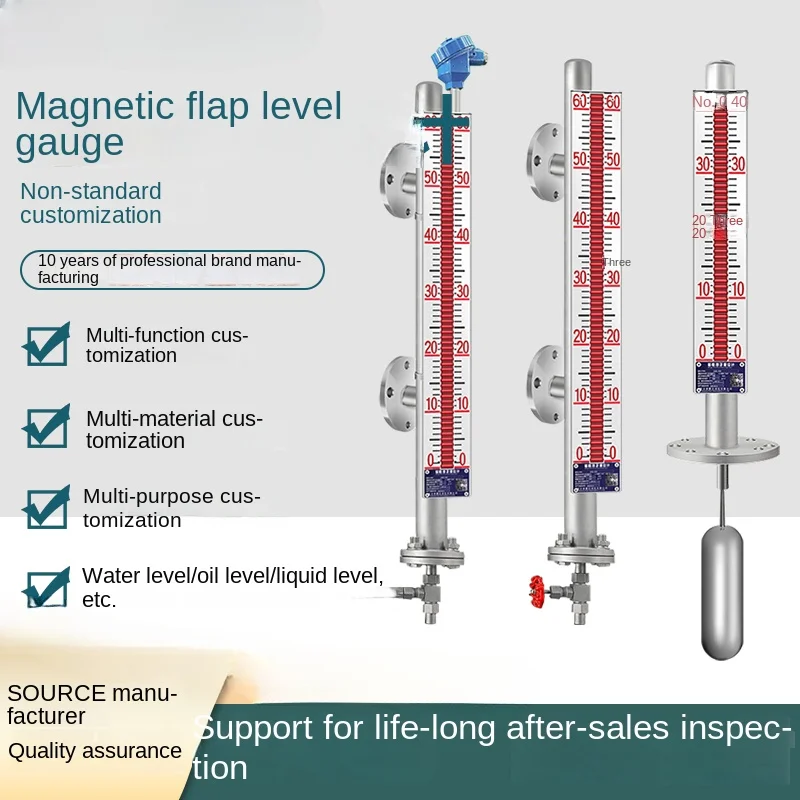 

Magnetic flap level gauge with remote top-mounted level gauge 304 stainless steel high temperature and pressure level gauge