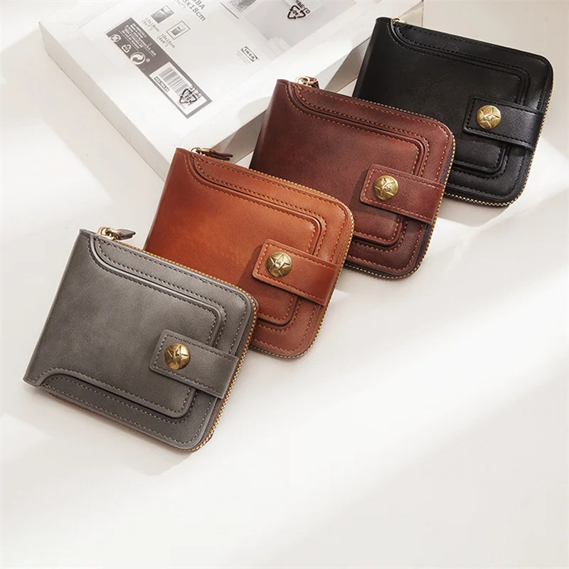 

New Vintage Short Mens Wallet High Quality Business Purses Retro Small Leather Wallet Men Luxury Card Holder Zipper Coin Purs