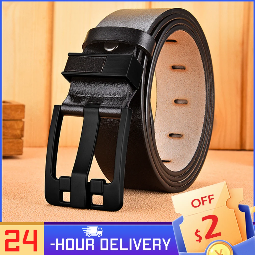 Cow Genuine Leather Luxury Strap Male Belts for Men New Large Plus Size100-130cm Vintage Pin Buckle Men Belt High Quality