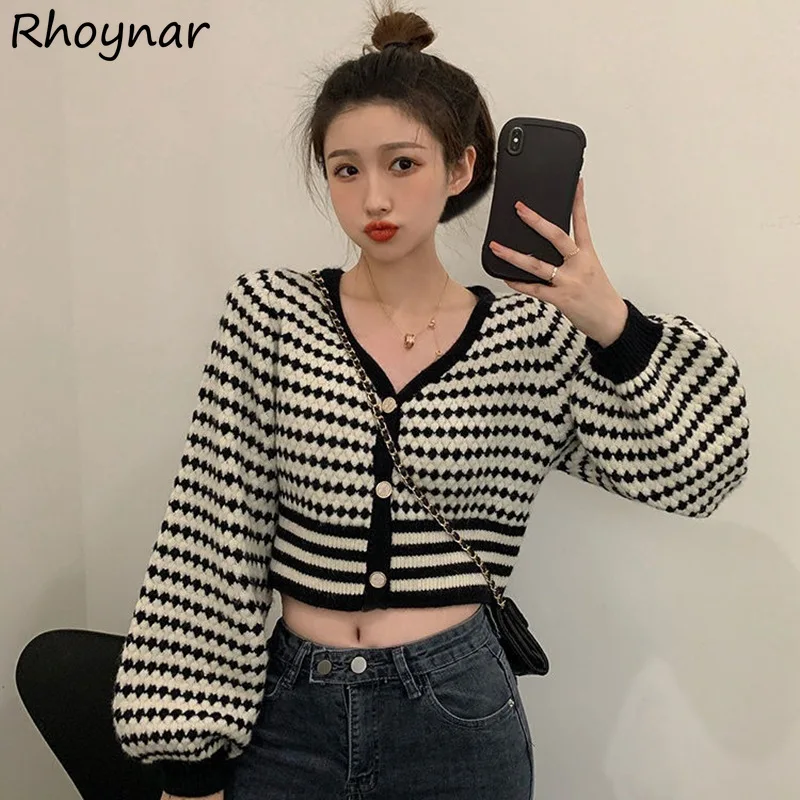 

Striped Cardigan Women Autumn All-match Loose Elegant Cropped Sweater Vintage Classic Ulzzang Popular Romantic Tender Cozy Chic