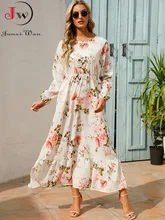 Women Summer Dress Floral Print Casual Long Dresses Female Long Sleeve Elegant A Line Beach Dresses