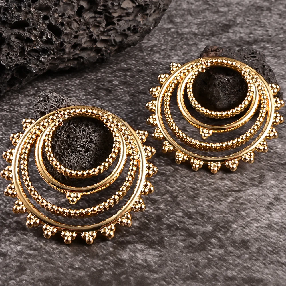 Vankula 2PCS Stainless Steel Fashion Beads Hoop Ear Weights Hangers Ear Gauges Plugs Expander Piercing Body Jewelry Stretcher