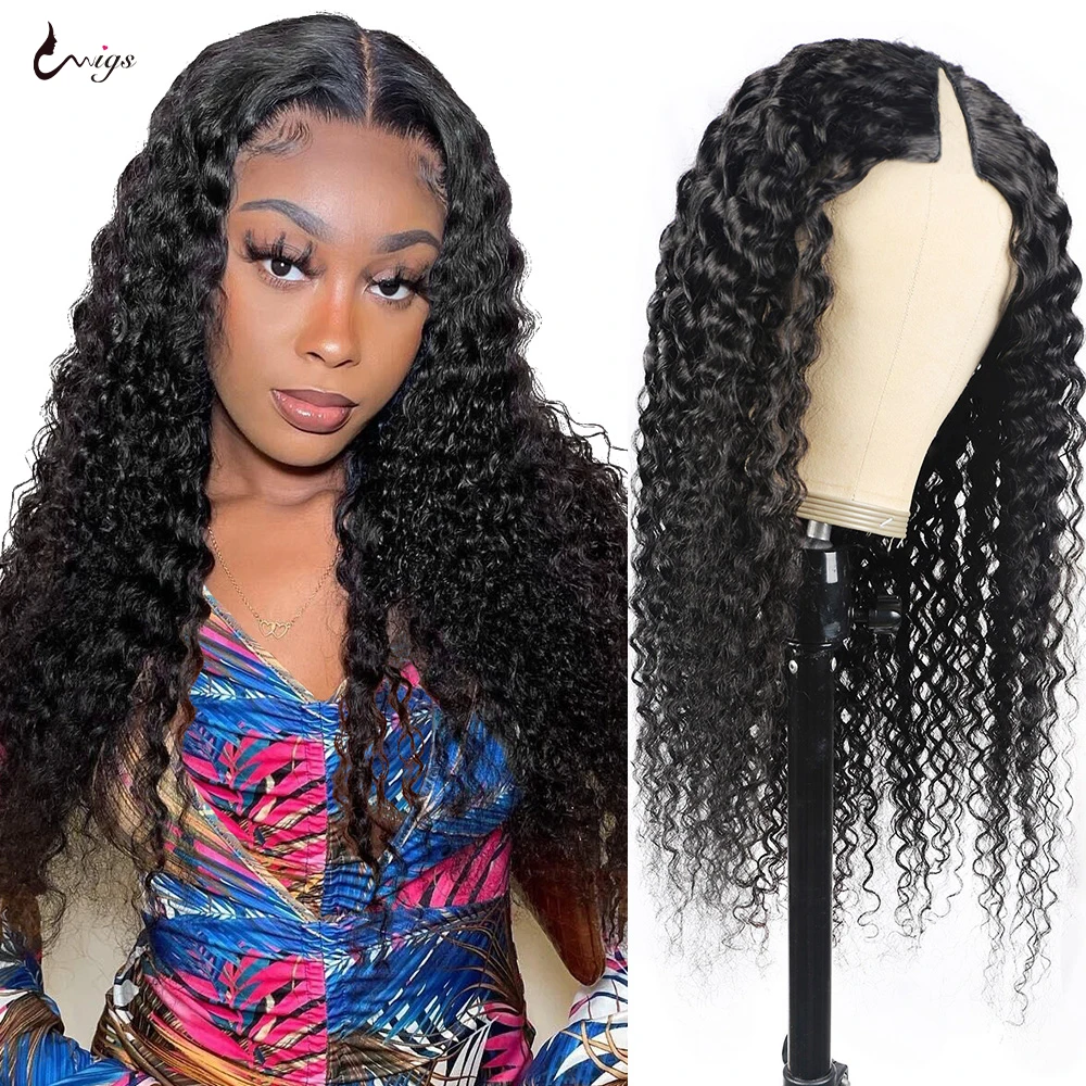 

Uwigs V part Wig Human Hair Wigs for Women Curly Human Hair Wig No Leave Out Side Part Brazilian Remy Hair Wigs Can Do Any Part