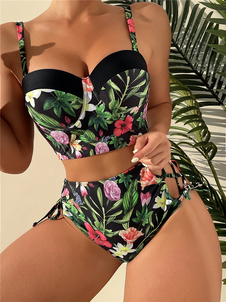 

2023 Sexy Bikini Set Print High Waist Beachwear New Bikinis Spaghetti Strap Women Bathing Suit Biquini Swimsuit Swimwear B990