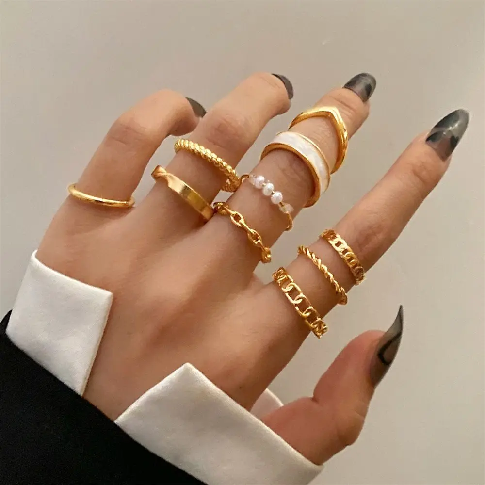 

10PCS Fashion Geometric Hollw Out Wide Ring Set Women's Vintage Butterfly Circle Joint Ring Boho Finger Rings Jewelry
