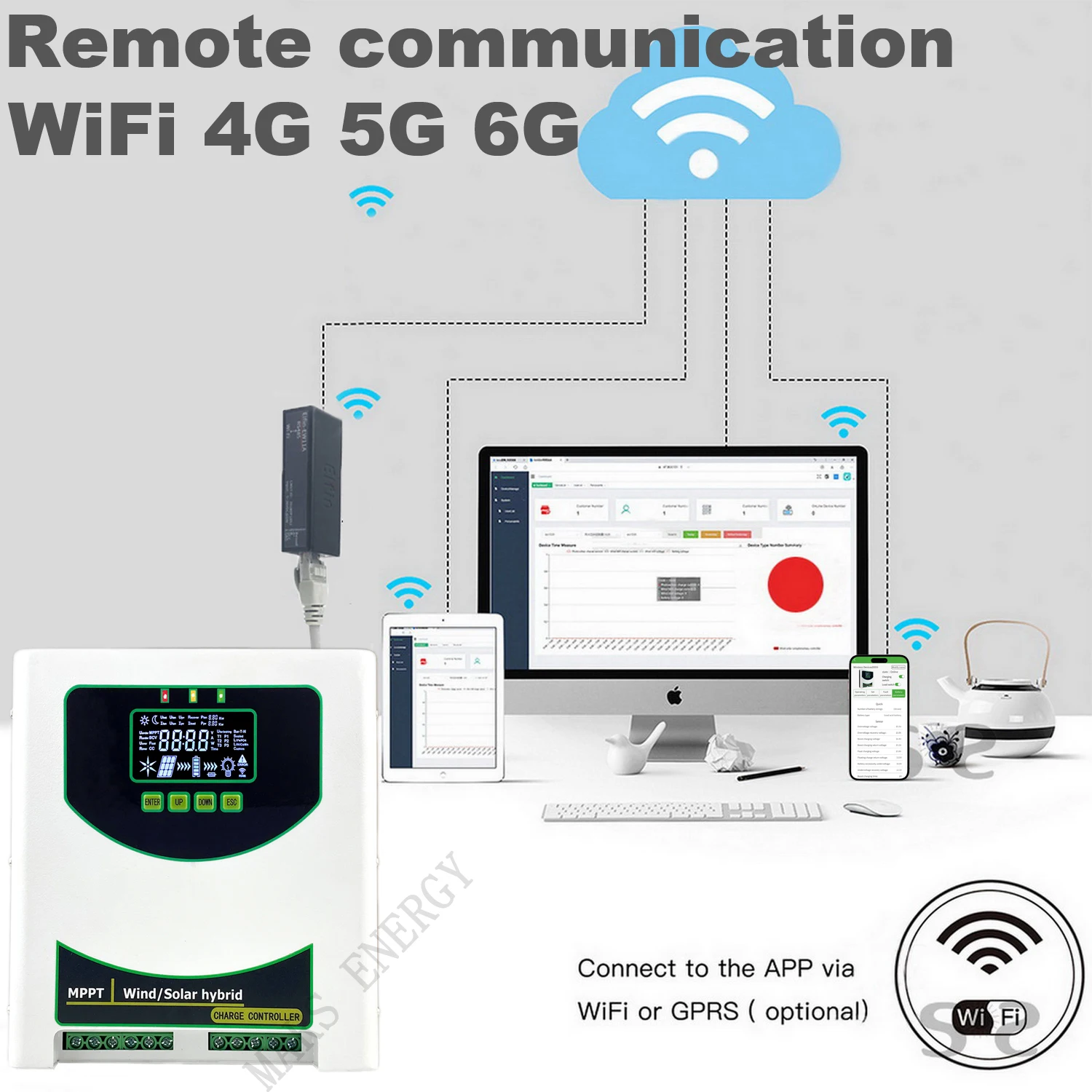 12V 24V 48V 3000W Wi - Fi Смешанный контроллер зарядки солнечные батареи Ветрогенераторы