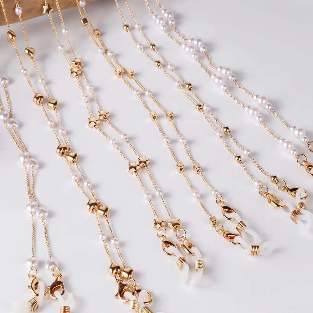 

2022 Fashion Reading Glasses Gold Color Chain For Women Metal Sunglasses Cords Trendy Women Pearl Beaded Eyeglass Glasses Chain