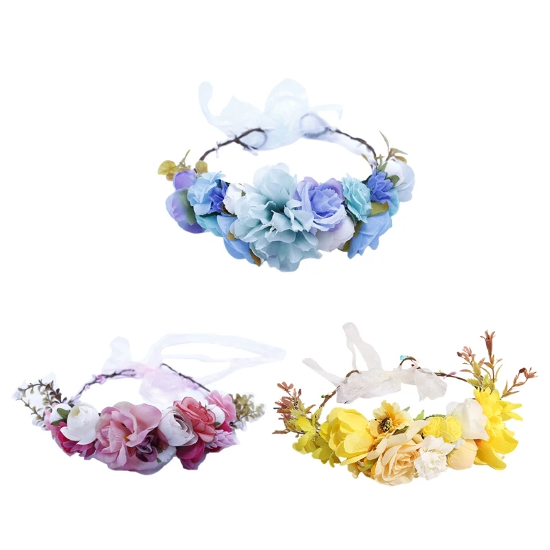 

Handmade Simulation Flower Crown Wreath Headband Halo Bridal Wedding Floral Hair Garland Bohemian Beach Party Headpiece