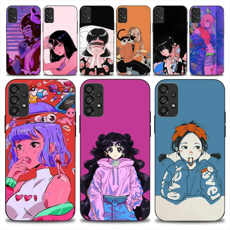 

INS Kawaii японский аниме иллюстрация девушка чехол для телефона для Samsung Galaxy A51 A71 A13 A73 S23 A52 A53 мягкий чехол