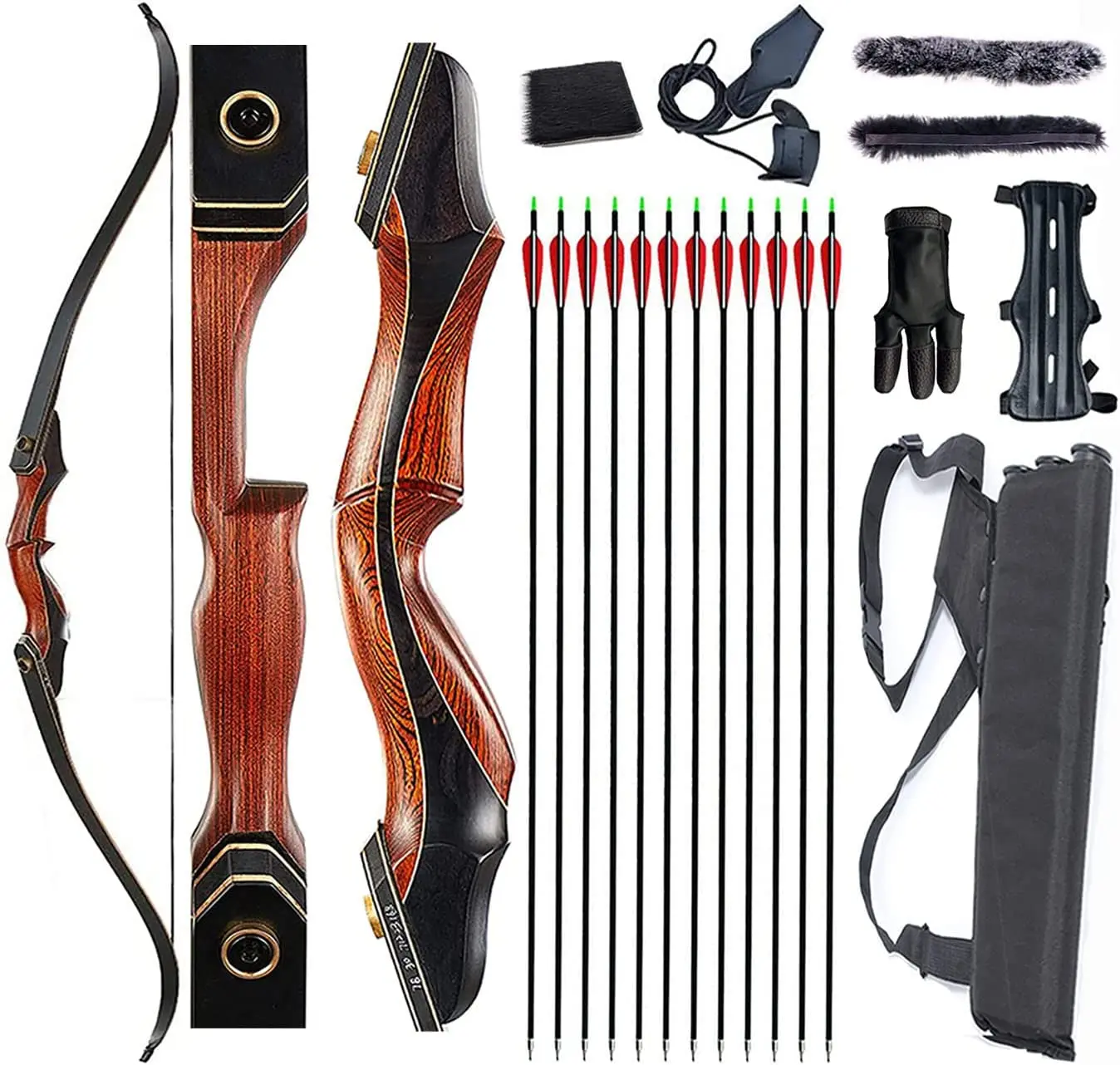

Archery 60 Inch Detachable Hunting Recurve Set Adult Longbow Set Competition Shooting Right Hand Wooden Riser 30-50 Lbs Hunting