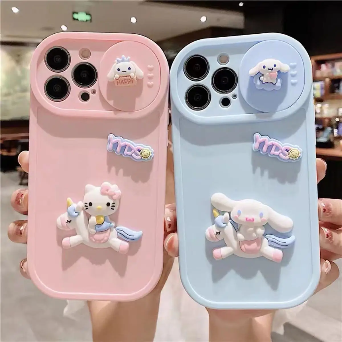 

3D Doll Sanrio hello kitty cinnamoroll with carousel protection Phone Case For Iphone 11 12 13 14 Pro Max X Xs Xr Plus Cover