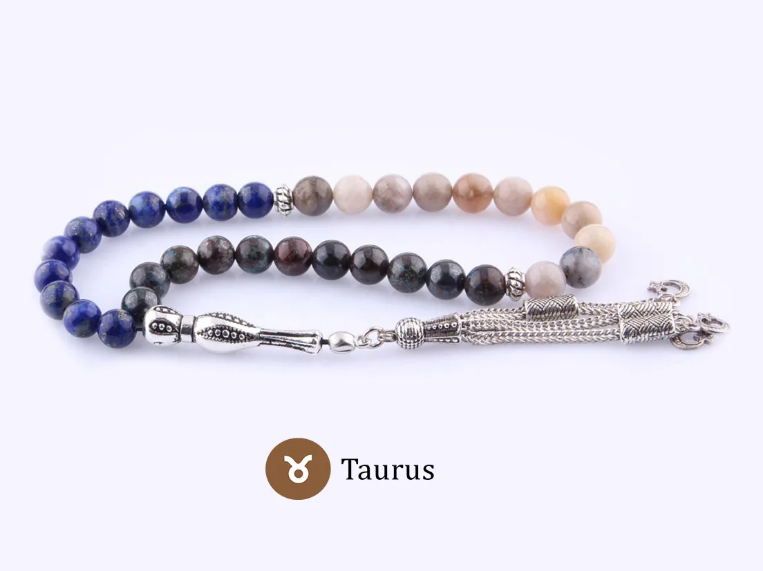 

Телец 33 KOMBOLOI, браслет для тревожности по месяцу рождения, бусины Misbaha Tasbih, вдохновляющая поясная цепь Subha
