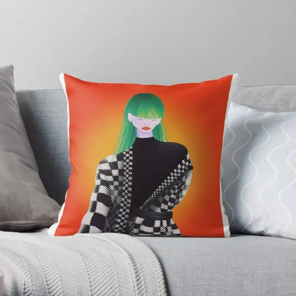 

Green Haired Lady Concept Art Printing Throw Pillow Cover Fashion Bedroom Bed Fashion Waist Car Office Pillows not include