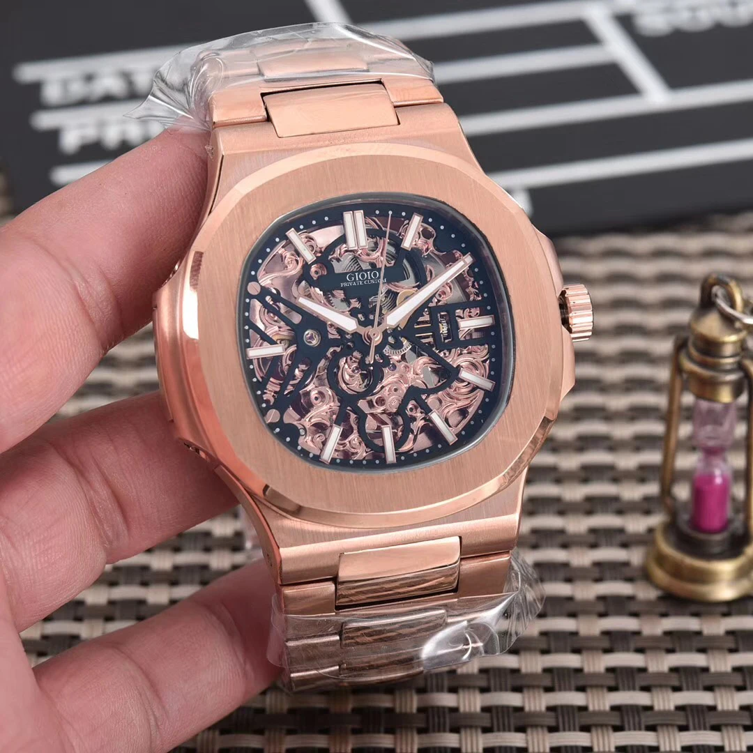 

Автоматические механические мужские часы, розовое золото, черный цвет, Tourbillion